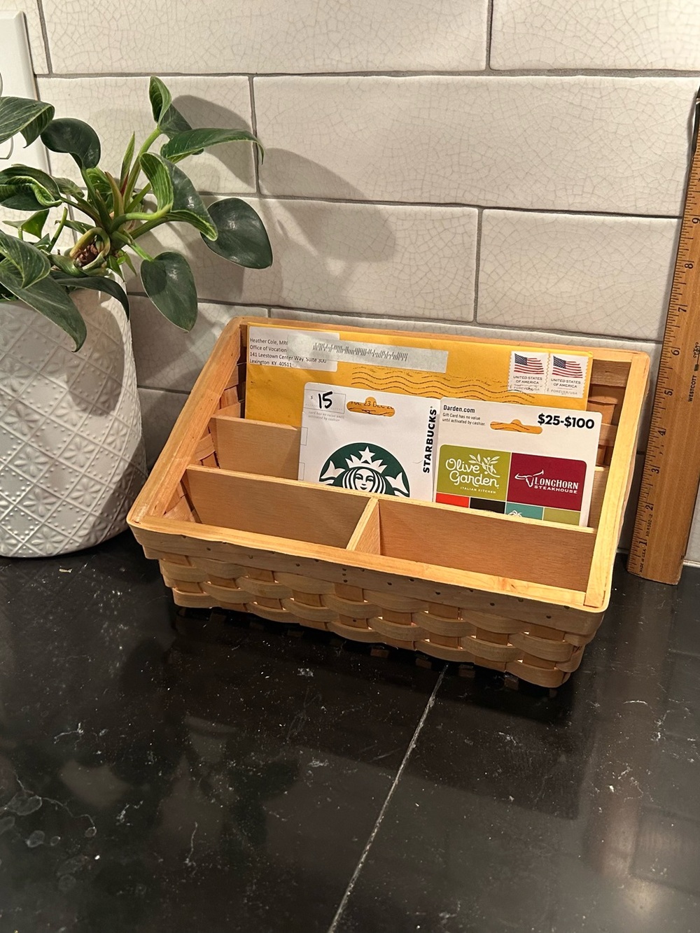 Renaissance Tasket Wooden Divided Basket Organizer - Natural Light Brown